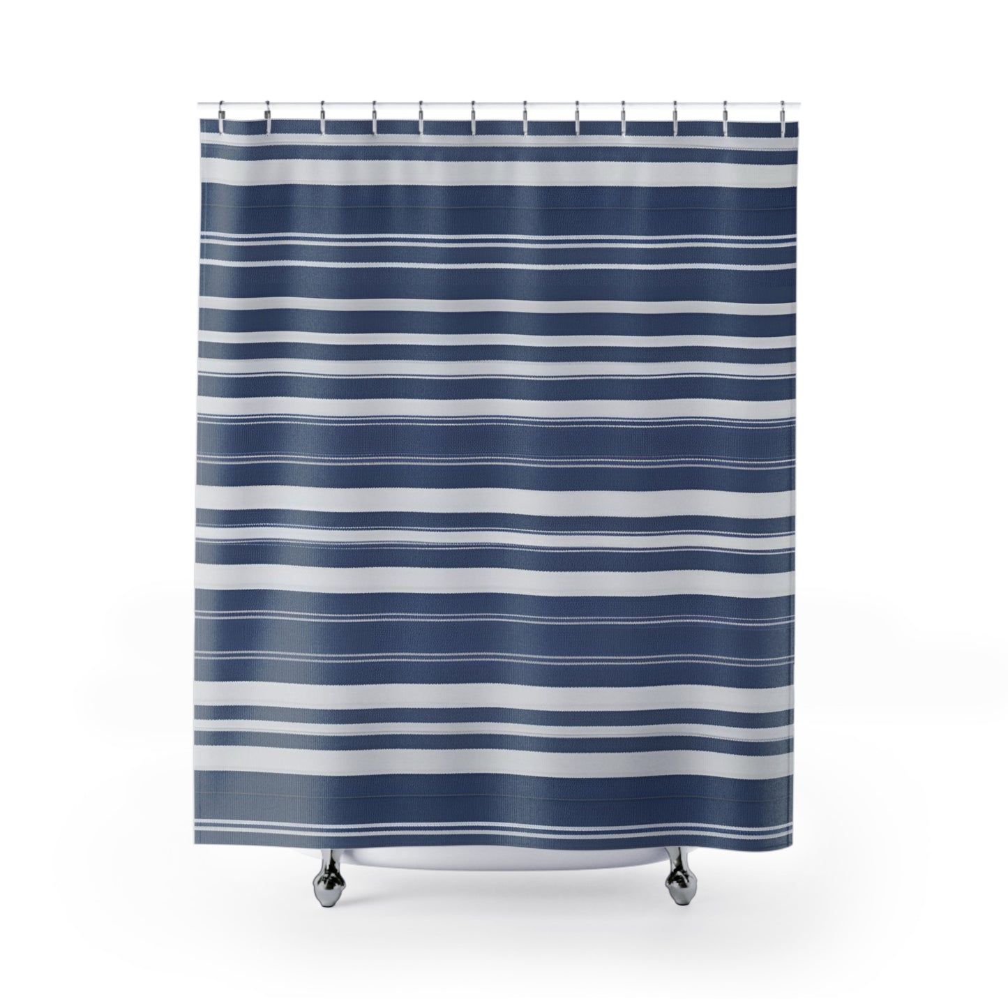 Blue And Light Grey Striped Shower Curtain