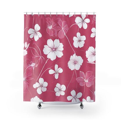 Pink And White Floral Shower Curtain