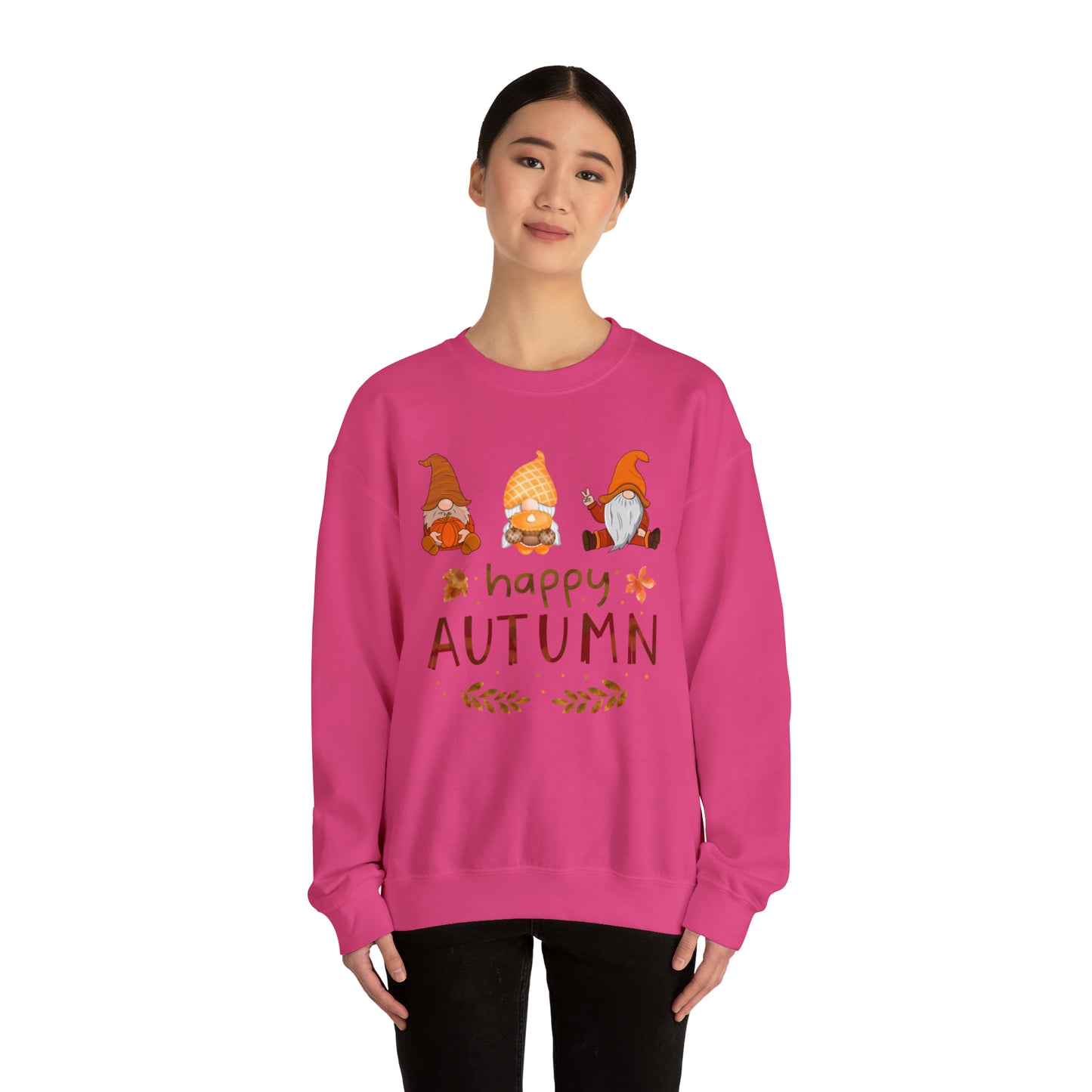 Happy Autumn, Gnome Trio, Heavy Blend™ Crewneck Sweatshirt (Available In Other Colors)