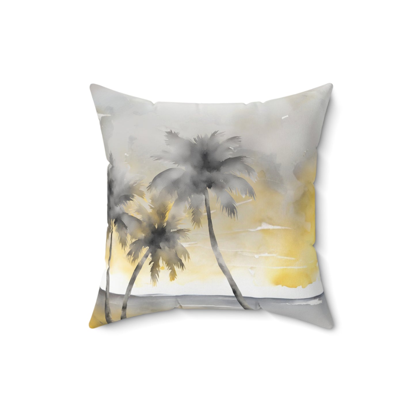 Yellow Grey And White Beach Scene Decorative Throw Pillow