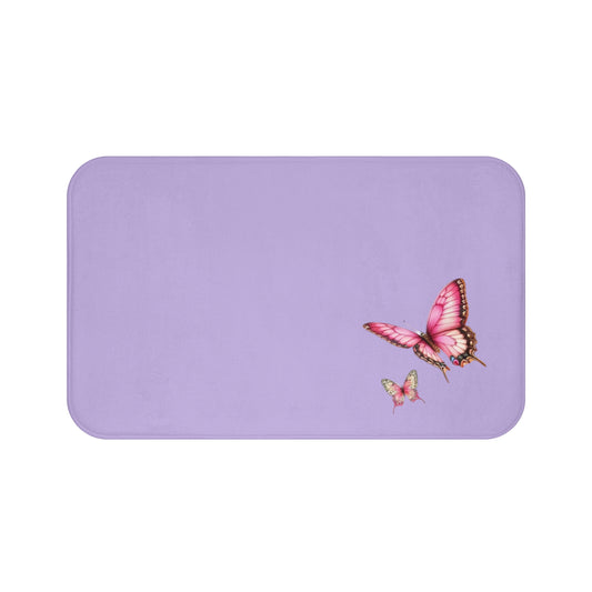 Pink Butterflies In Lavender Bath Mat