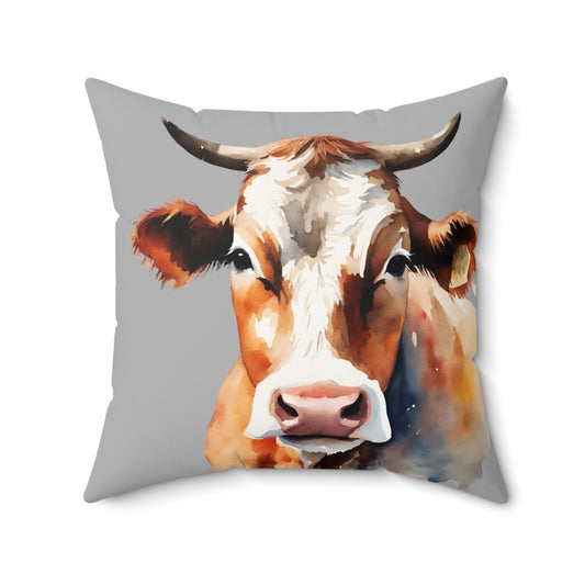 Earth Tone Watercolor Cow Decorative Throw Pillow