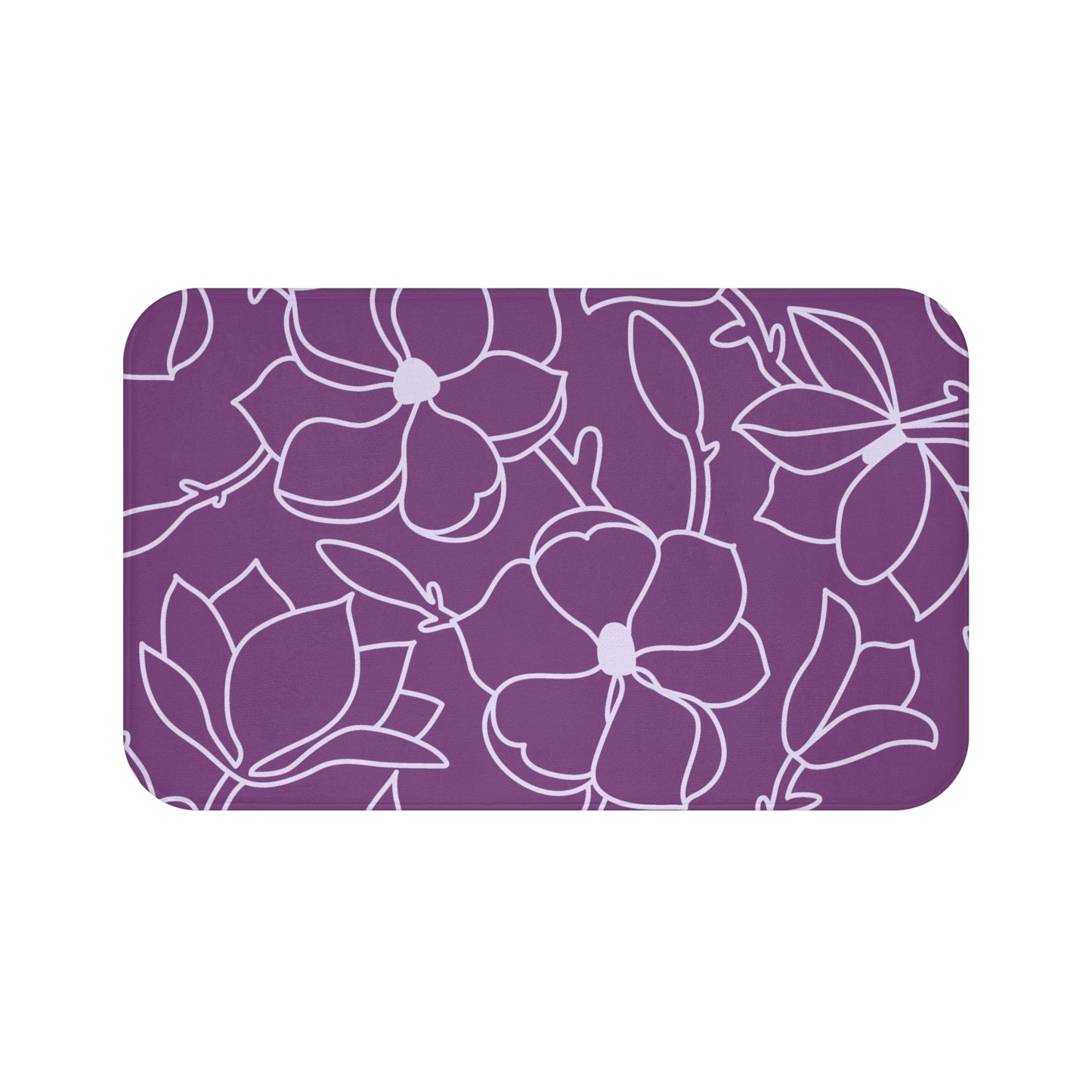 Purple And Light Grey Graphic Floral Bath Mat