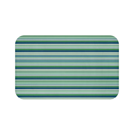 Blue Green Striped Bath Mat