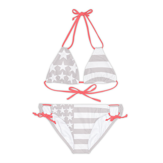 Grey And White USA Flag And Stars Two Piece Bikini Set