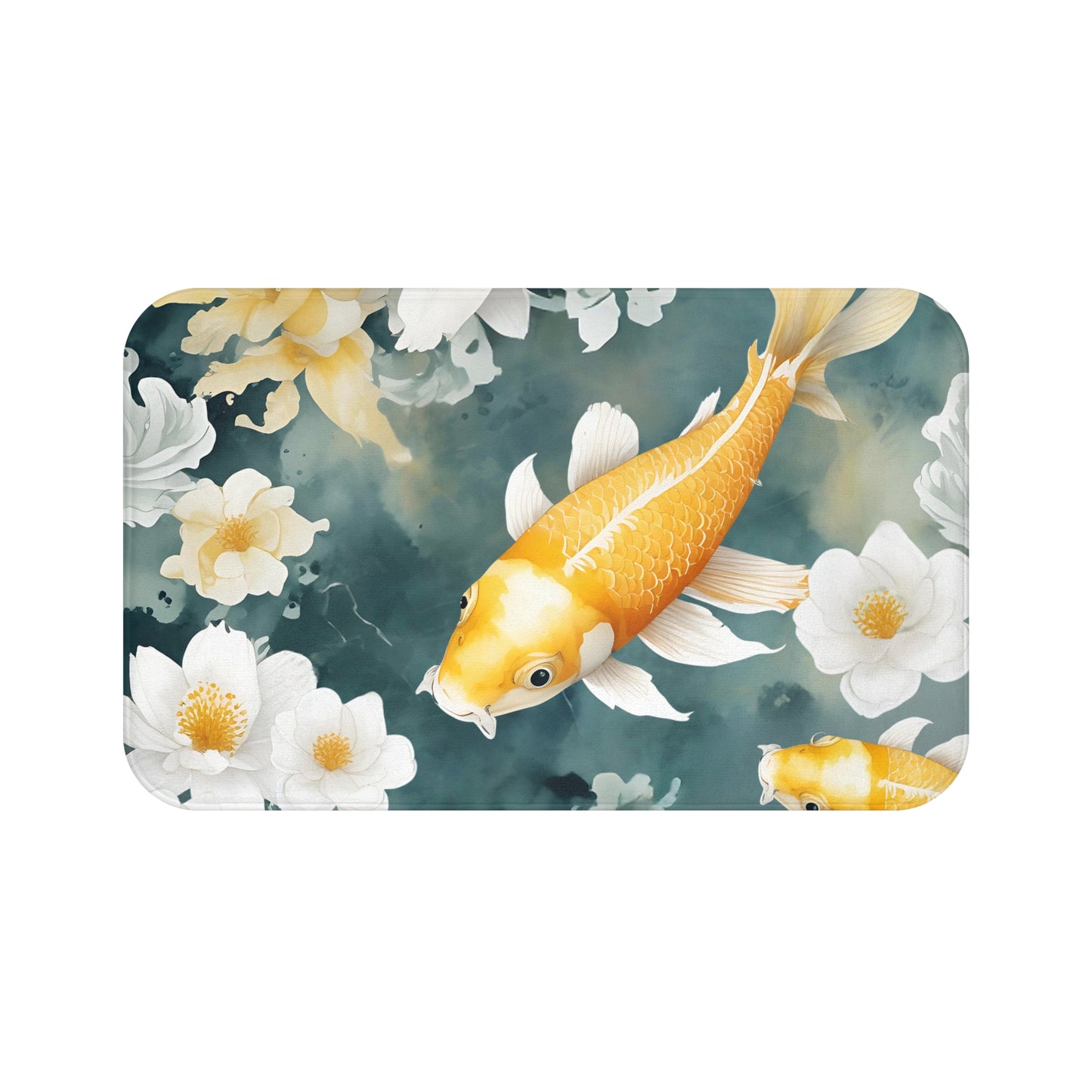 Teal Orange And White Koi Floral Bath Mat