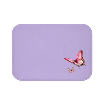 Pink Butterflies In Lavender Bath Mat