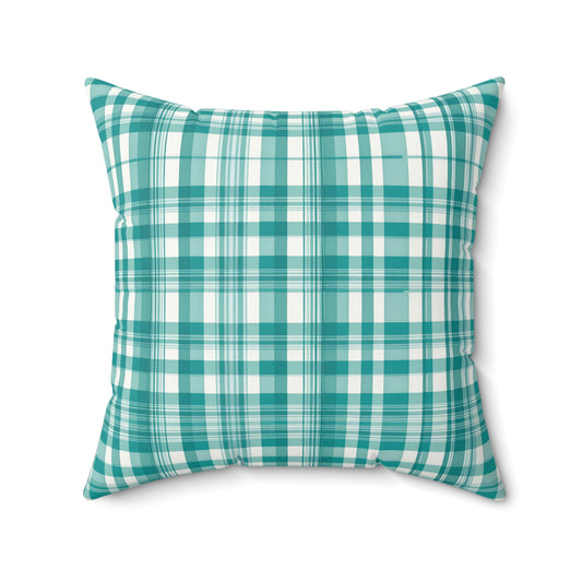 Turquoise And White Loose Plaid Decorative Throw Pillow