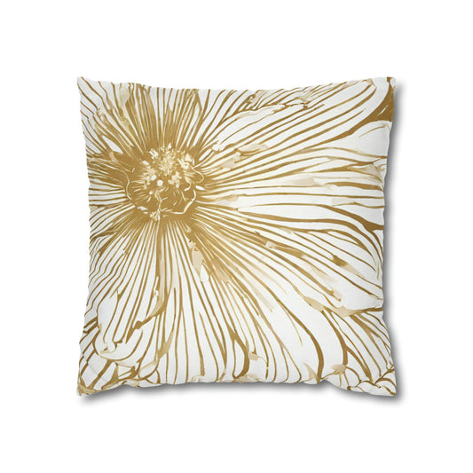 Gold And White Abstract Flower Throw Pillow Cover