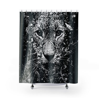 Splatter Black And White Lioness Shower Curtain