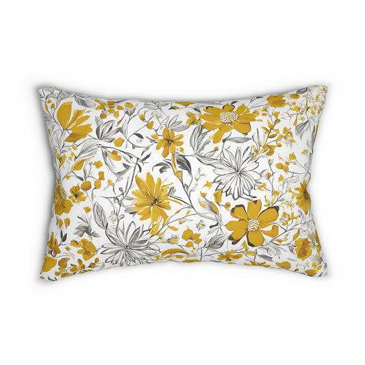 Yellow Grey And White Wildflower Graphic Floral Lumbar Pillow