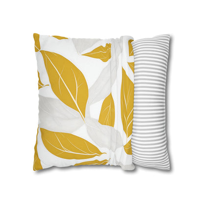 Yellow And White Leaves Graphic Floral Throw Pillow Cover