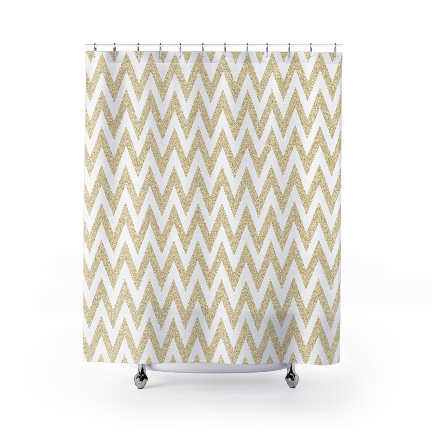 Gold And White Zig-Zag Chevron Shower Curtain