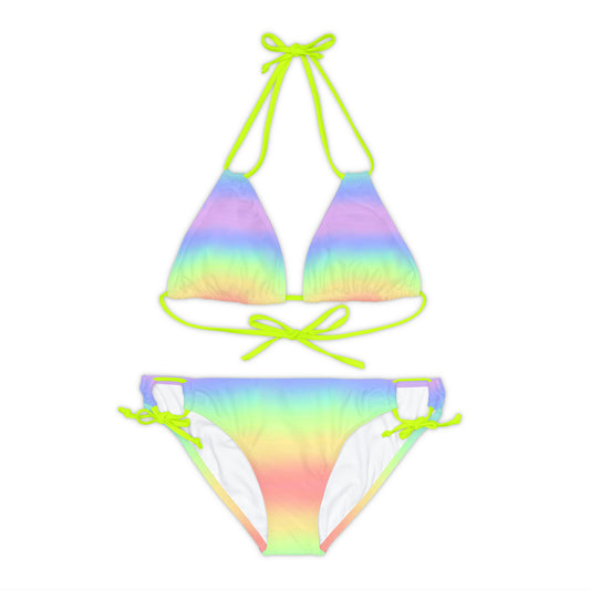 Neon Rainbow Two Piece Strappy Bikini Set