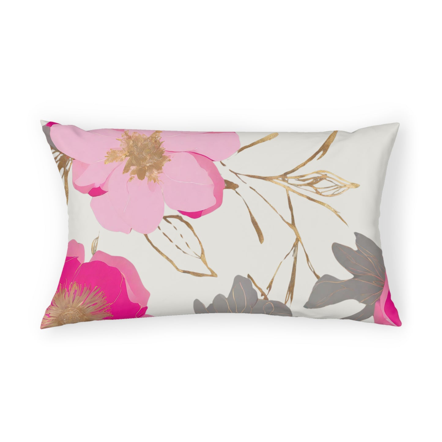 Pink Gold And Grey Floral In White Pillow Sham