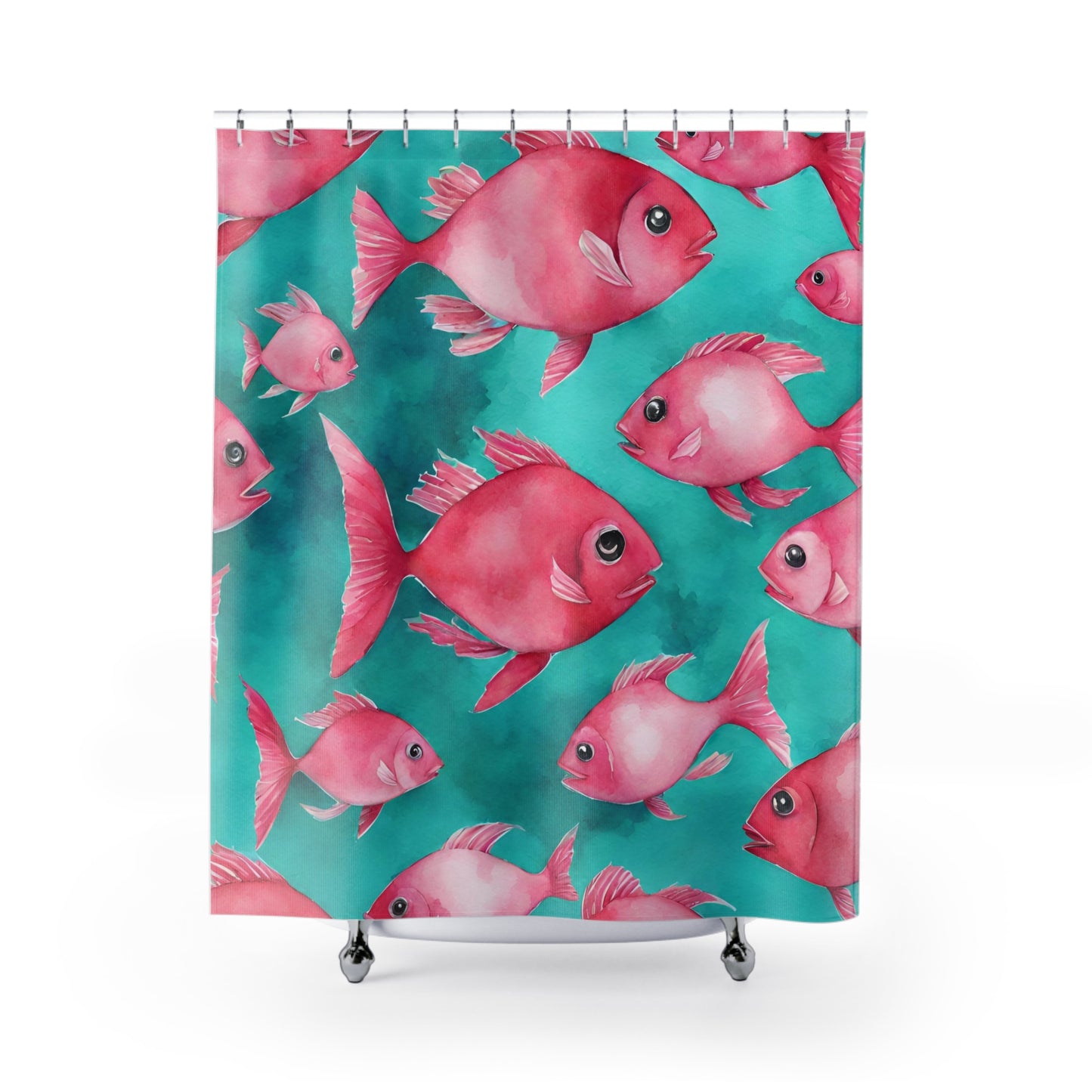 Turquoise And Pink School Of Fish Shower Curtain