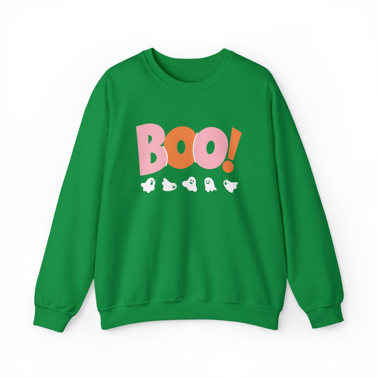 Halloween Vibes, BOO & Ghosts Heavy Blend™ Crewneck Sweatshirt (In Black And Orange)