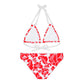 Red And Pink Graphic Floral On White Two-Piece String Bikini Set