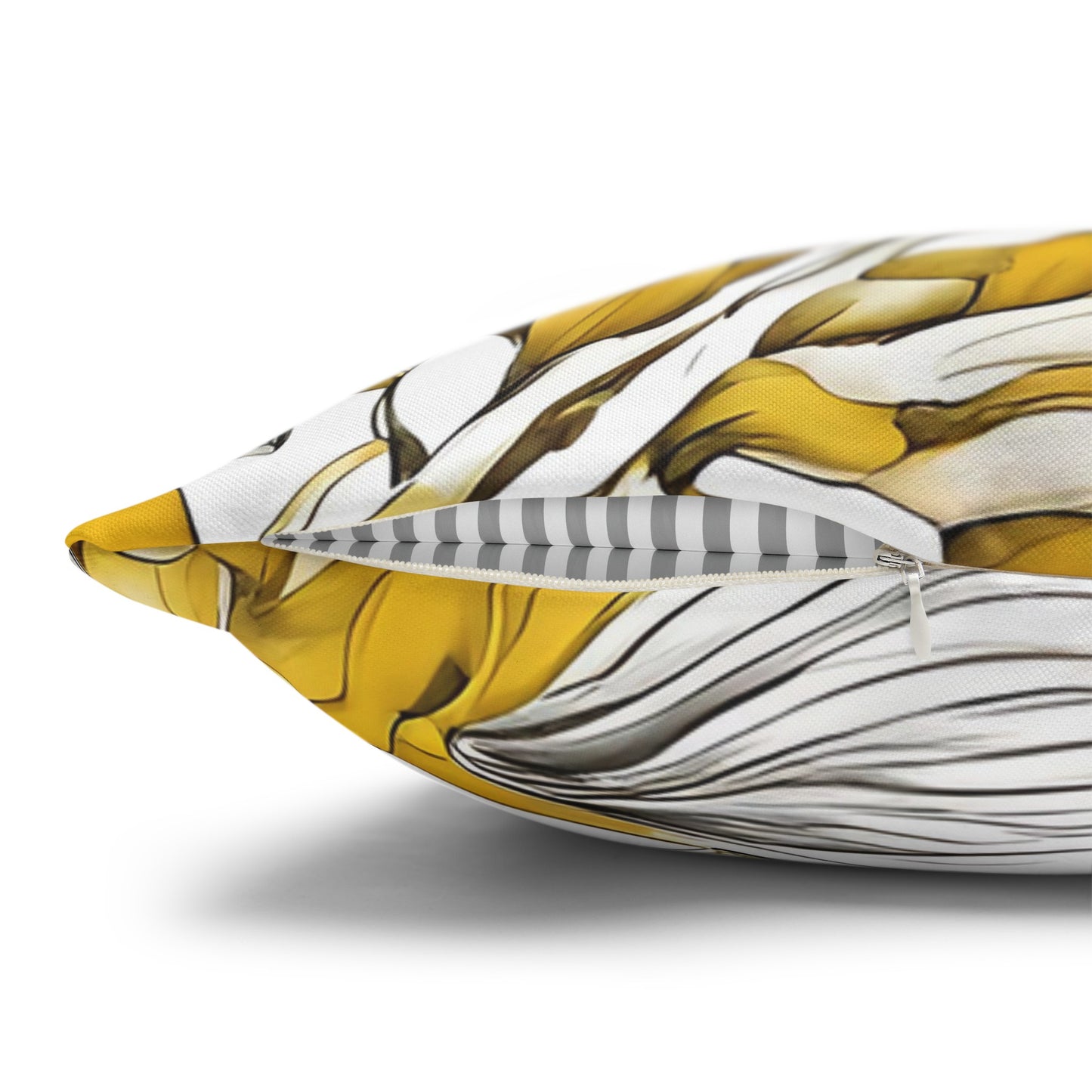 Yellow Grey And White Graphic Floral Throw Pillow Cover