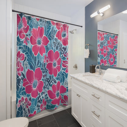 Pink And Blue Floral Shower Curtain