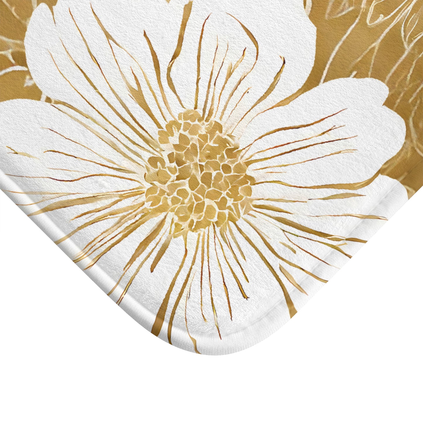 Gold And White Graphic Floral Bath Mat