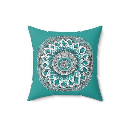 Turquoise White And Grey Mandala Decorative Throw Pillow