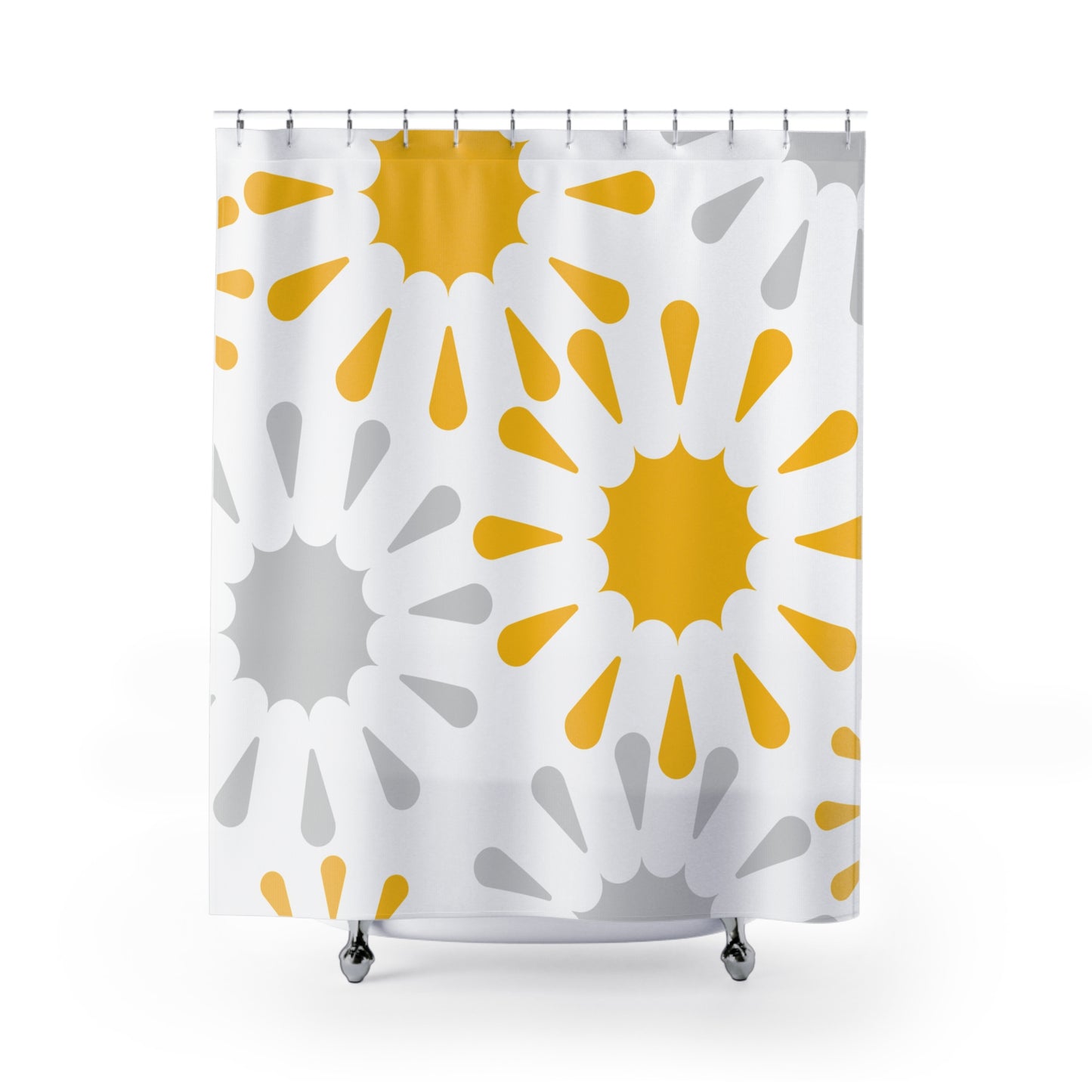 Grey And Yellow Starburst Shower Curtain