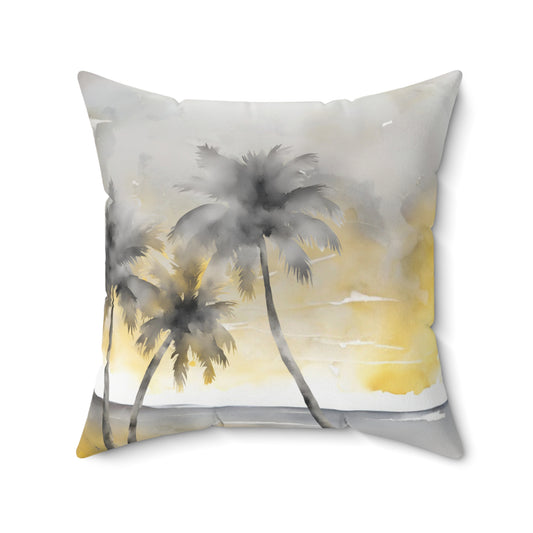 Yellow Grey And White Beach Scene Decorative Throw Pillow