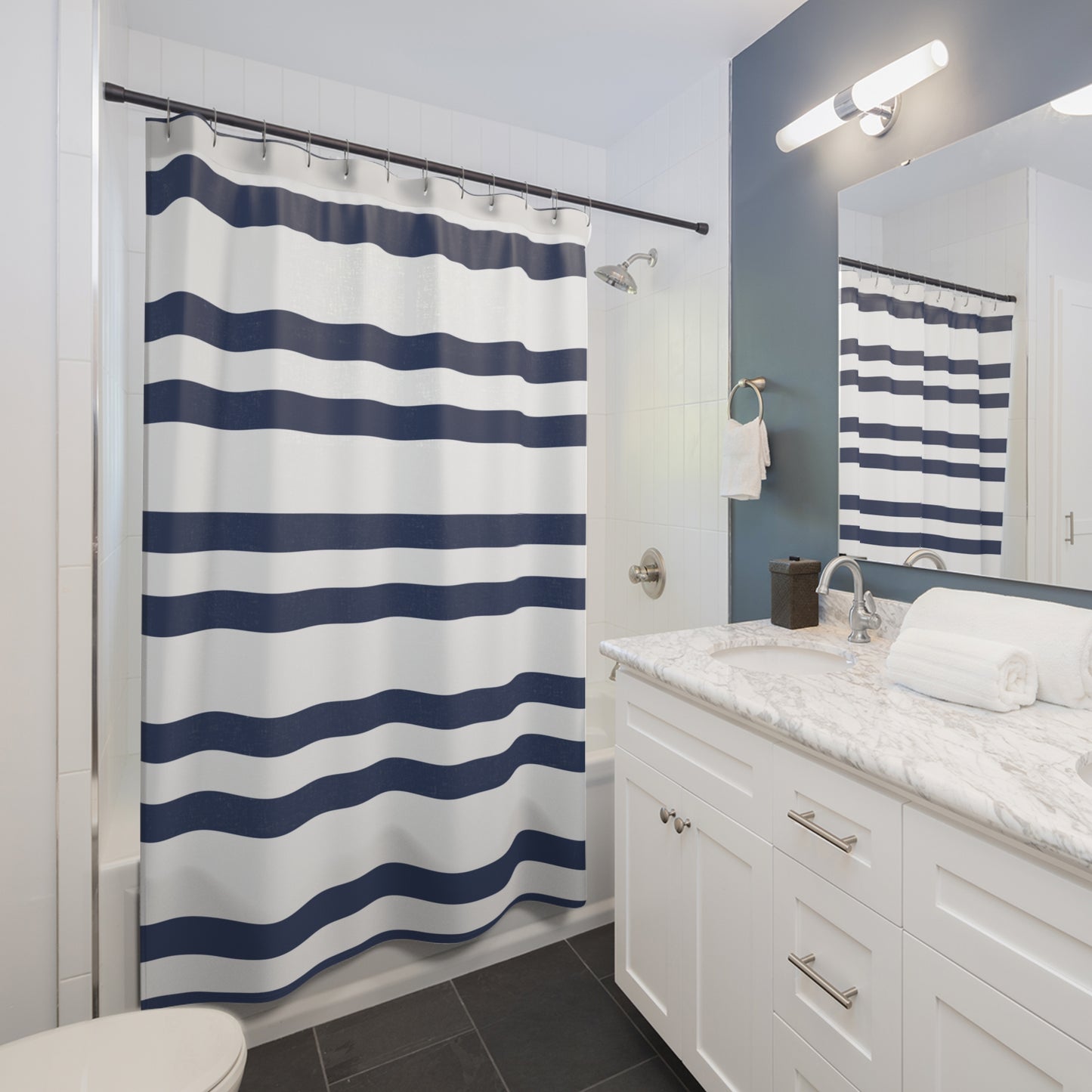 Blue And White Striped Shower Curtain