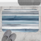 Blue Grey White Watercolor Striped Bath Mat