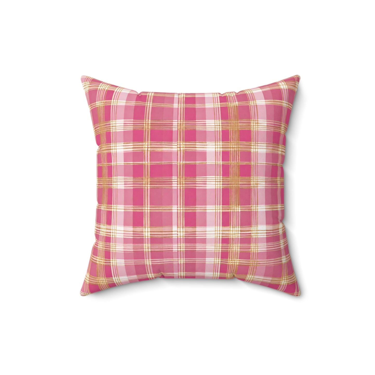 Pink And Gold Plaid Decorative Throw Pillow