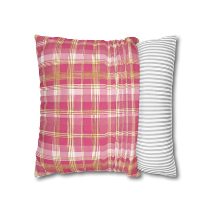 Pink And Gold Plaid Throw Pillow Cover