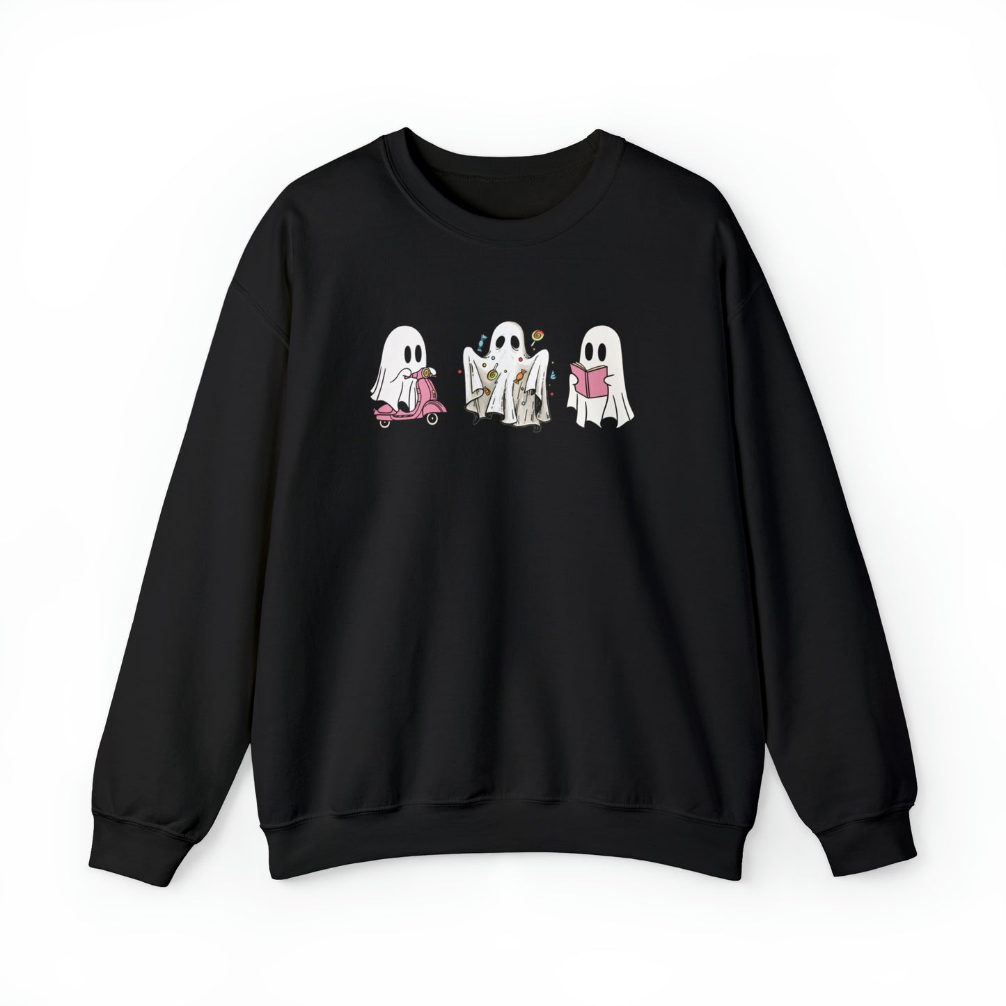 Halloween Vibes, Ghostly Trio, Heavy Blend™ Crewneck Sweatshirt (Available In Other Colors)