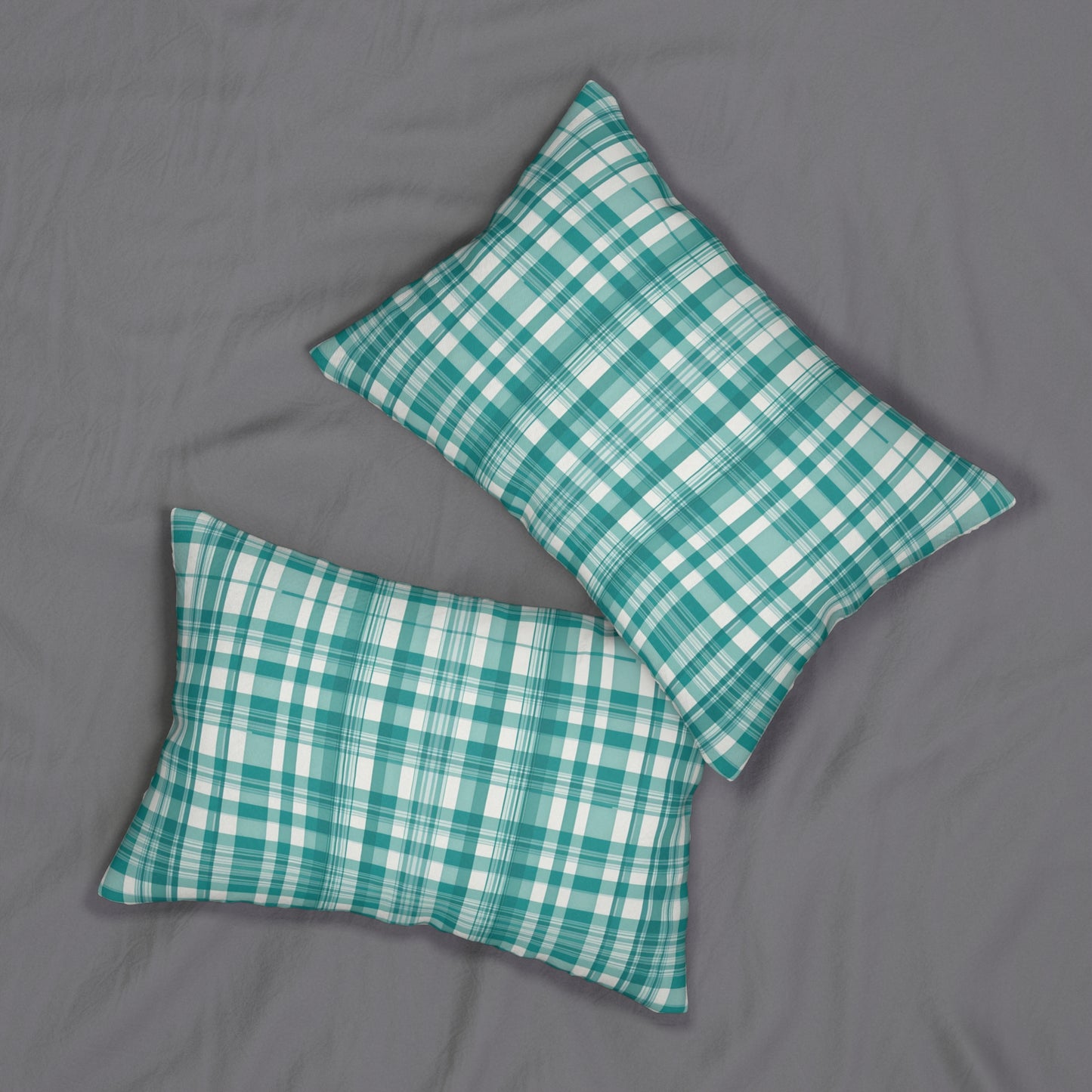 Turquoise And White Loose Plaid Lumbar Pillow