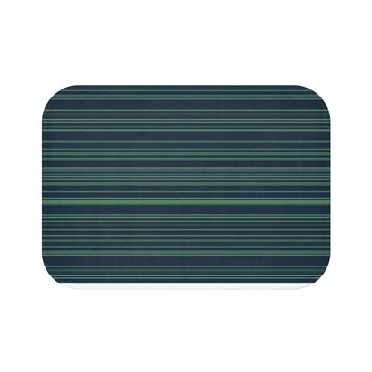 Dark Blue Greeb Striped Bath Mat