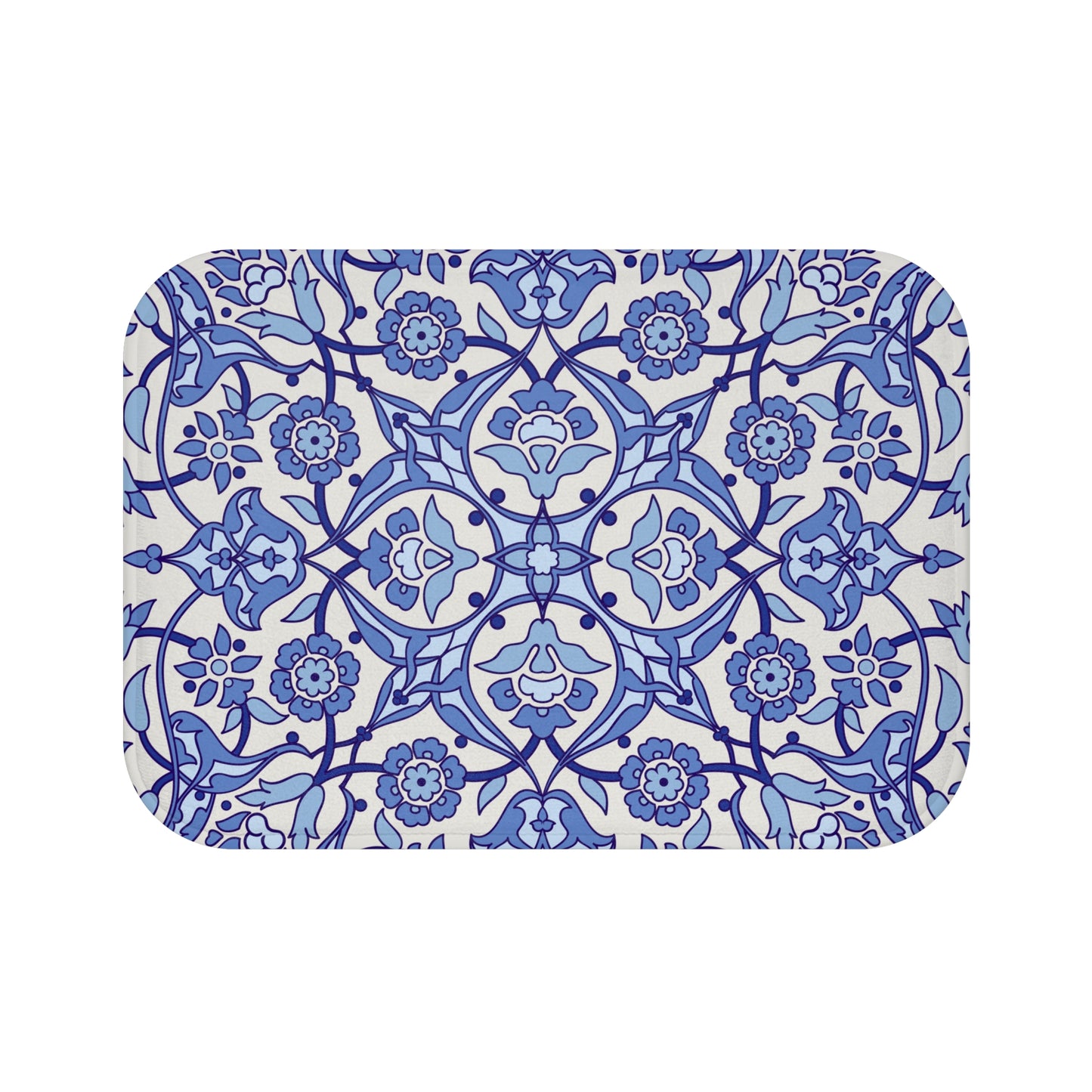 Blue And Light Grey Moroccan Style Bath Mat