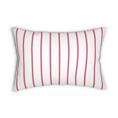 Vertical Pink Stripe In White Lumbar Pillow