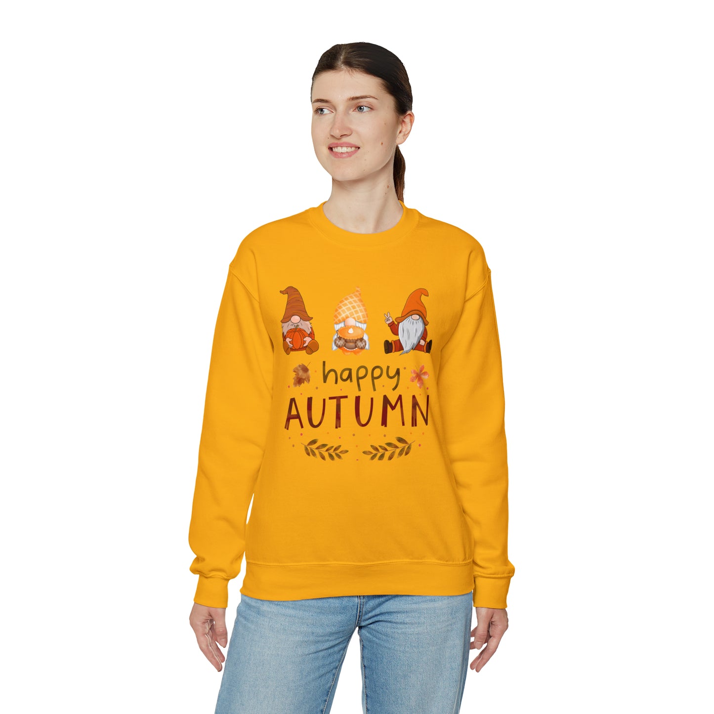 Happy Autumn, Gnome Trio, Heavy Blend™ Crewneck Sweatshirt (Available In Other Colors)