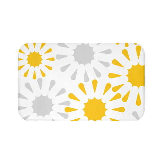 White Grey And Yellow Starburst Bath Mat