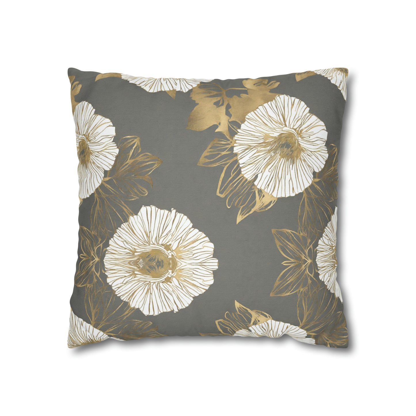 Grey, Cream, And Gold Floral Throw Pillow Cover