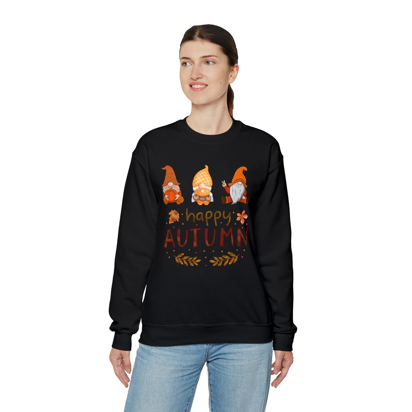 Happy Autumn, Gnome Trio, Heavy Blend™ Crewneck Sweatshirt (Available In Other Colors)