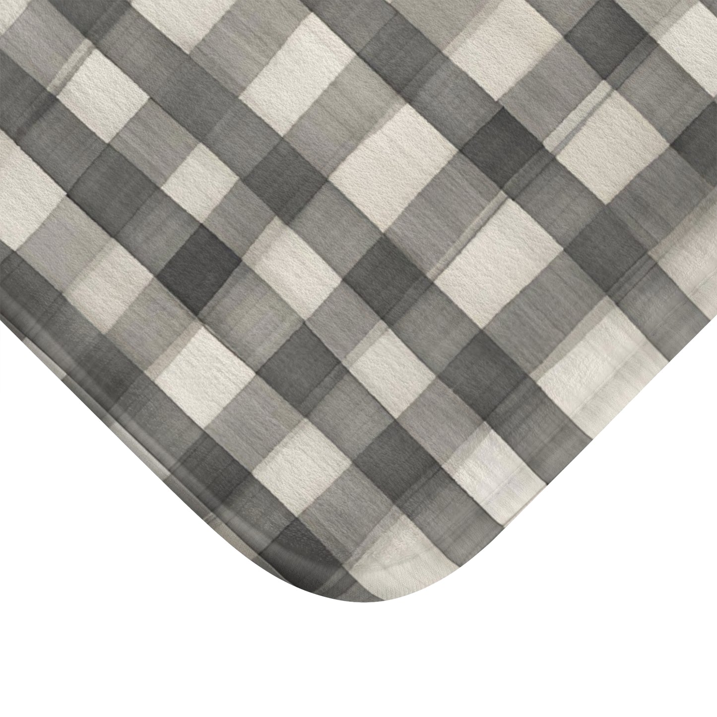 Grey And Cream Loose Checker Plaid Floral Bath Mat