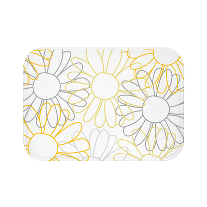 Grey And Yellow Pencil Flower Bath Mat