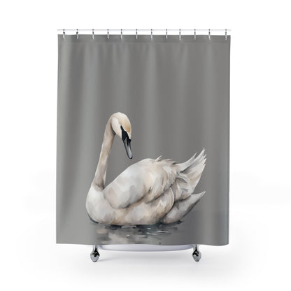 Swimming Swan Grey White And Cream Shower Curtain