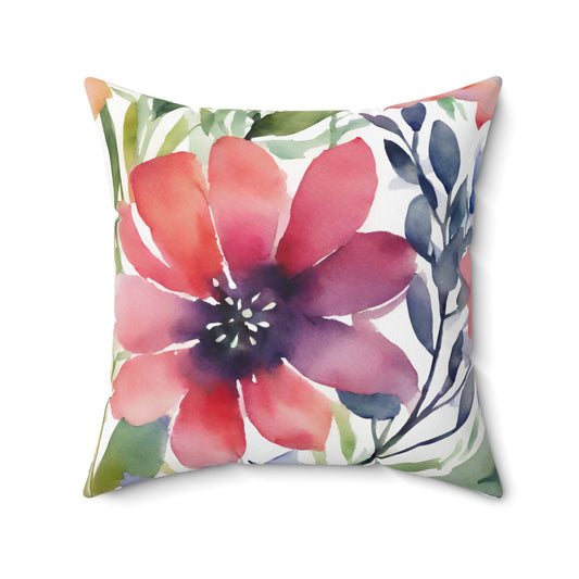 Fun And Fresh Watercolor Floral Decorative Throw Pillow