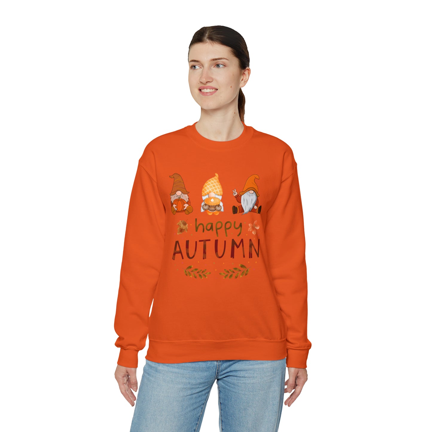 Happy Autumn, Gnome Trio, Heavy Blend™ Crewneck Sweatshirt (Available In Other Colors)