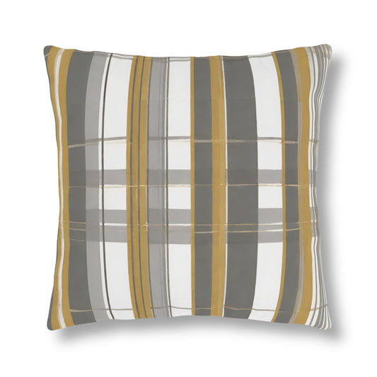 White, Grey & Gold Plaid, Indoor/Outdoor Waterproof Pillow