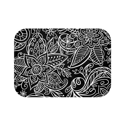 Black And Light Grey Graphic Floral Bath Mat