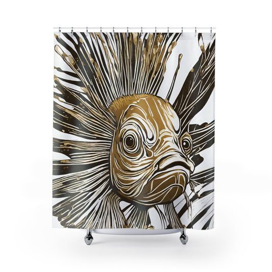 Graphic Gold And White Lionfish Shower Curtain