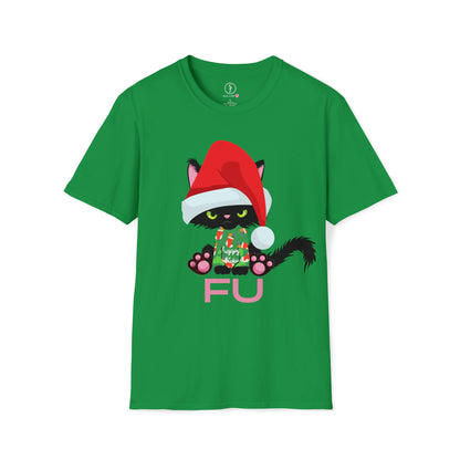 Christmas Humor, Grumpy Kittie In Lights, FU T-Shirt (Available In Other Colors) (Sizes Up To 3XL)